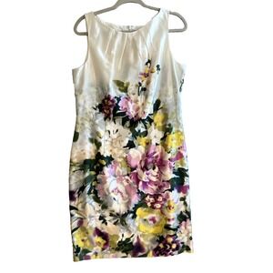 Ann Taylor Sheath Dress Women's 12 Silky Floral Spring Fitted Garden Classic